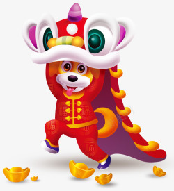 中国风舞狮子新年红色中国风电商吉祥狗P高清图片