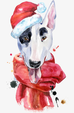 戴圣诞帽的小狗手绘可爱的小狗图高清图片