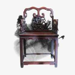 青花瓷毛笔中国风古董太师椅高清图片