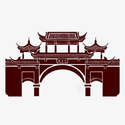 楼亭PNG中国风古代门手绘高清图片