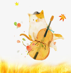 吉他手绘可爱猫咪插画高清图片