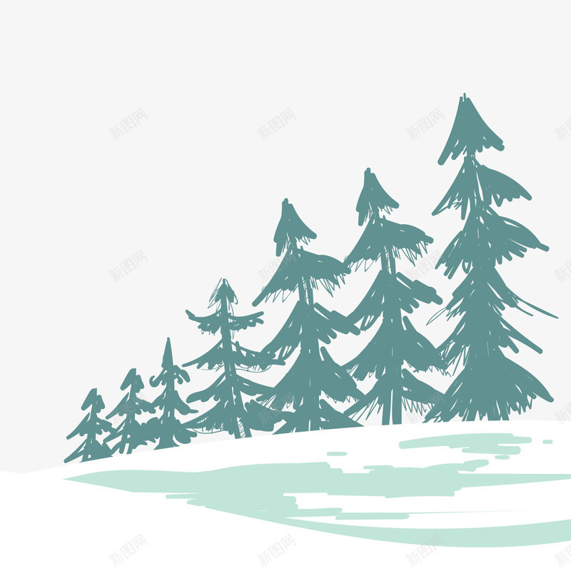 冬季雪地松树png免抠素材_新图网 https://ixintu.com 冬季 卡通松树 卡通雪地 背景装饰 风景