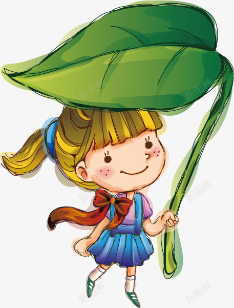 童年的梦想png免抠素材_新图网 https://ixintu.com 下雨天 卡通 叶子 小女孩