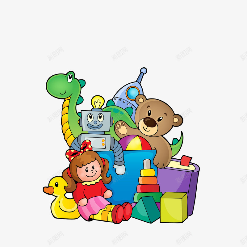 卡通玩具png免抠素材_新图网 https://ixintu.com 一堆玩具 娃娃 手绘 礼盒