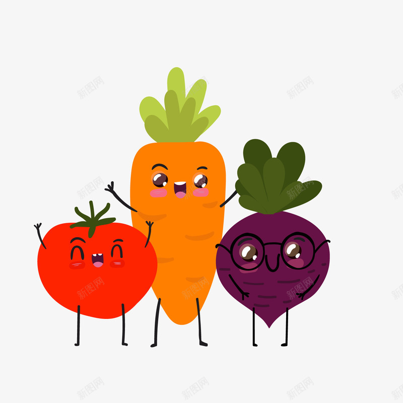 可爱彩色瓜果蔬菜png免抠素材_新图网 https://ixintu.com 可爱表情 彩色 瓜果蔬菜 背景装饰 萝卜 西红柿