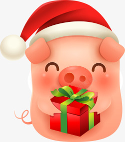新年快色C4D卡通手捧圣诞礼物的猪形象矢量图高清图片