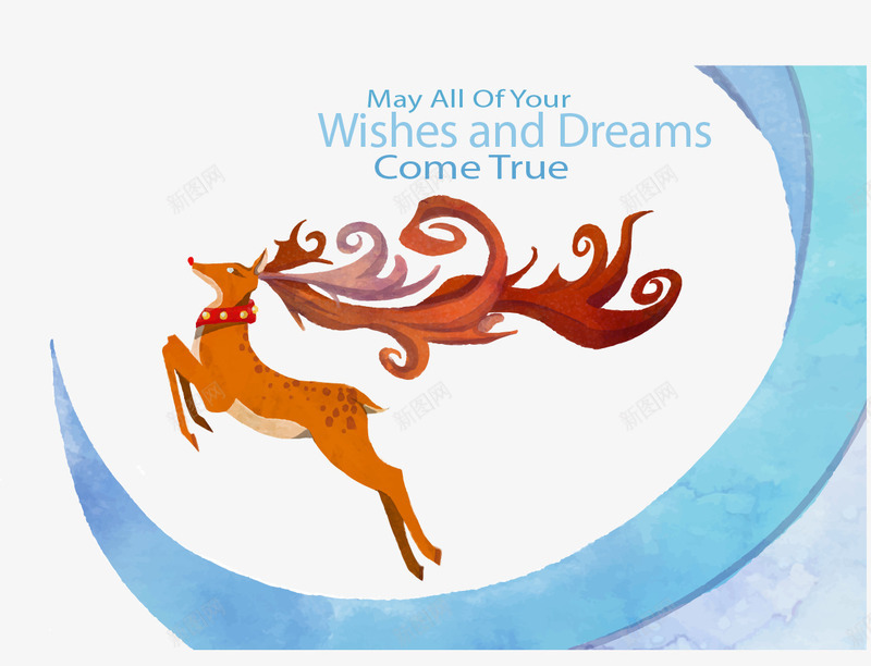 祝愿梦想成真png免抠素材_新图网 https://ixintu.com 免扣png 免费png 圣诞节图片 手绘 月亮 水彩 空中的驯鹿 飞奔的驯鹿 驯鹿