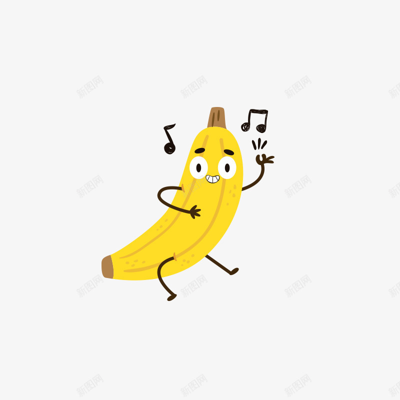卡通手绘黄色表情跳舞的香蕉png免抠素材_新图网 https://ixintu.com 免抠站立的香蕉 卡通 手绘 表情跳舞的香蕉 音符装饰 香蕉人 黄色
