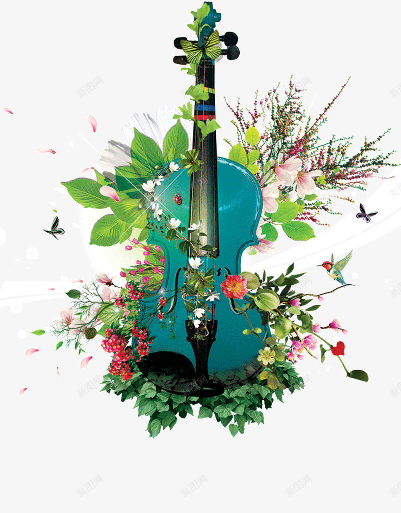 创意乐器吉他png免抠素材_新图网 https://ixintu.com 乐器 创意 吉他 吉他社海报 绿叶 花卉