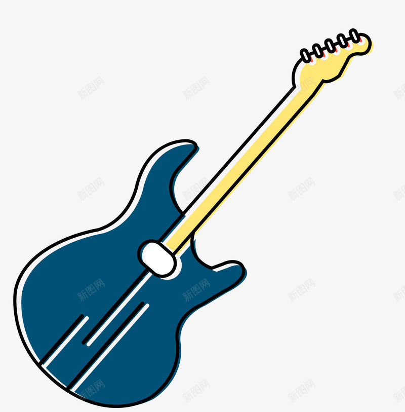卡通蓝色乐器吉他png免抠素材_新图网 https://ixintu.com 乐器 动感 卡通 吉他 活力 炫彩 蓝色