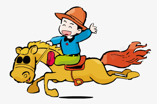 骑马的小孩png免抠素材_新图网 https://ixintu.com 卡通小孩 戴帽子的小孩 矢量元素 马 骑马 骑马的小孩 黄色的马