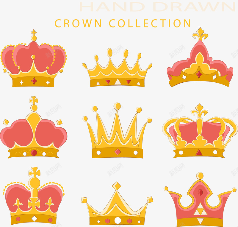 9款手绘王冠矢量图图标ai_新图网 https://ixintu.com 国家 图标 帽子 手绘 权力 王冠 王室 王权 矢量图