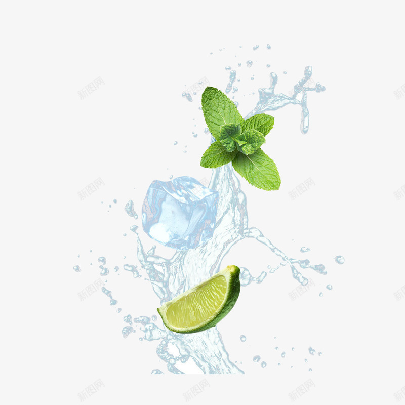 柠檬冰块psd免抠素材_新图网 https://ixintu.com 冰块 分层 柠檬 绿色 背景 设计 透明