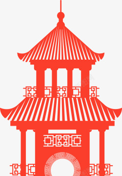 古典建筑装饰红色中国风亭子剪纸高清图片