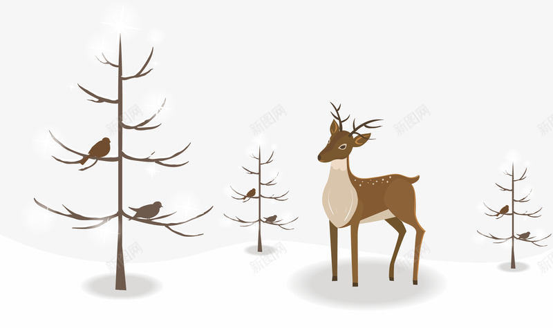 雪地上的驯鹿png免抠素材_新图网 https://ixintu.com 冰雪球 枯树 雪 雪地 驯鹿 鸟