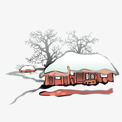 雪地木质小屋茅屋素材
