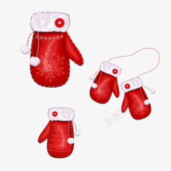 圣诞冬日红色雪花装饰手套素材