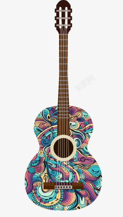 时尚花纹吉他乐器矢量创意多彩吉他高清图片