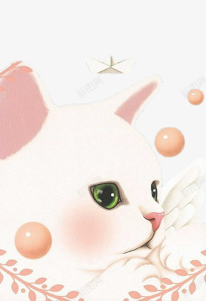 粉色猫咪壁纸png免抠素材_新图网 https://ixintu.com 喵星人 壁纸 小船帽子 泡泡
