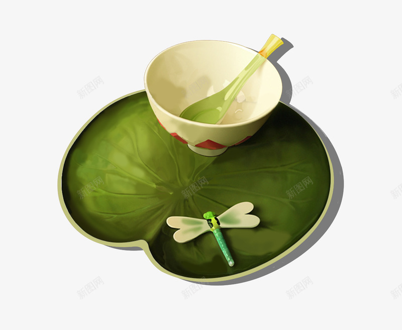 陶瓷png免抠素材_新图网 https://ixintu.com 中国风 勺子 瓷器 瓷碗 碗 荷叶 蜻蜓 餐具