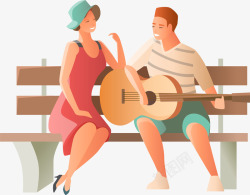 弹吉他的情侣公园弹吉他唱歌插画高清图片