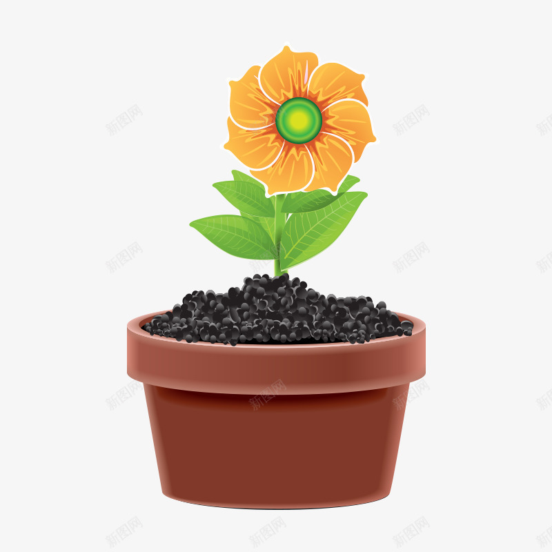 盆栽花盆png免抠素材_新图网 https://ixintu.com 卡通 盆栽 花 花儿 花朵 花盆 黄色