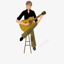 坐在凳子上弹吉他的帅哥素材