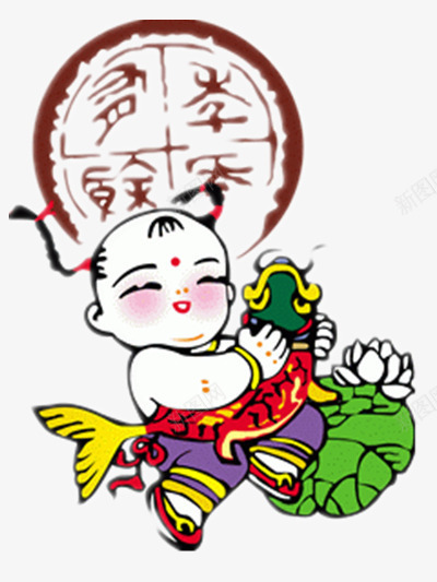 春节贴纸png免抠素材_新图网 https://ixintu.com 吉祥 喜庆 年年有余 年画 鲤鱼