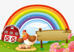 孵蛋卡通彩虹与母鸡高清图片