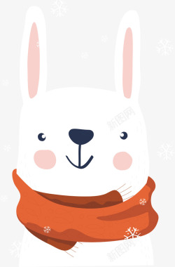 圣诞萌趣动物圣诞节卡通手绘系围巾白兔高清图片