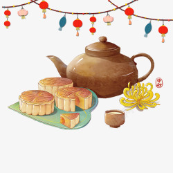 元海报中国风中秋节茶点美食海报装饰元高清图片