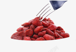 叉子夹草莓干素材