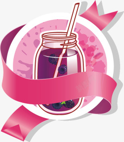 果汁标签美味的蓝莓汁和飘带简图高清图片