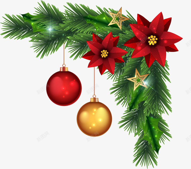 精美圣诞节植物装饰png免抠素材_新图网 https://ixintu.com 吊球 圣诞彩球 圣诞节 圣诞节装饰 星星 松树装饰 精美 节日