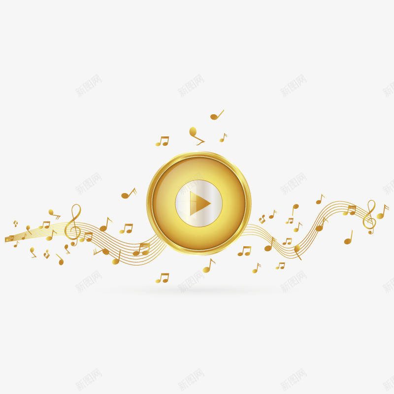音乐播放矢量图图标eps_新图网 https://ixintu.com 多媒体 播放 金色按钮 金色音乐 金色音符 矢量图