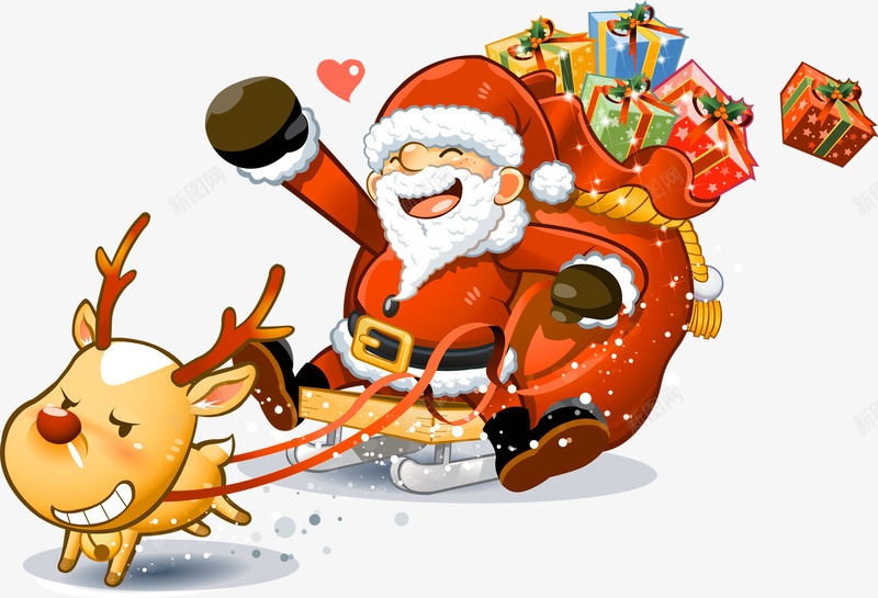 圣诞老人png免抠素材_新图网 https://ixintu.com 圣诞老人 礼物车 驯鹿 麋鹿车