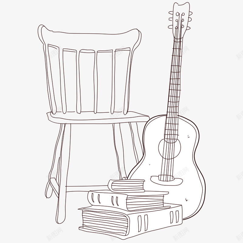 简笔线条凳子吉他png免抠素材_新图网 https://ixintu.com 乐器 书本 凳子 吉他 家具 简图 素描 线条