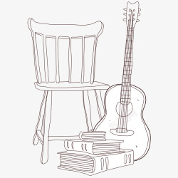 简笔线条凳子吉他素材