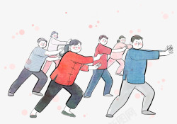 彩绘中国风打太极的传统插画高清图片