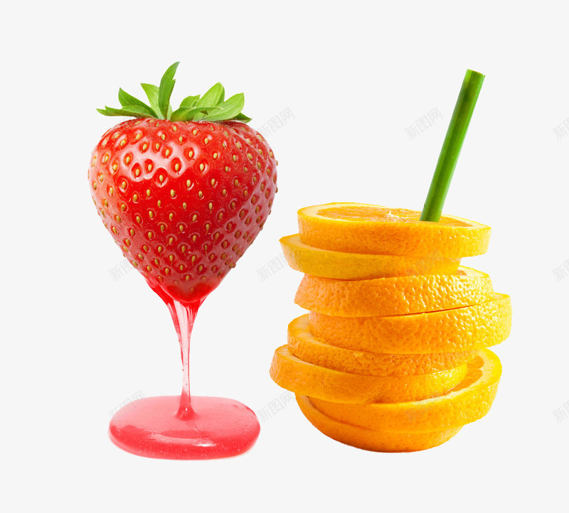新鲜的草莓和橙子psd免抠素材_新图网 https://ixintu.com 橘子 橙子 水果 红色 草莓 黄色