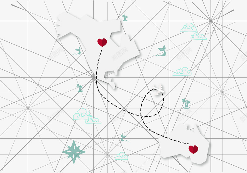 卡通地图距离png免抠素材_新图网 https://ixintu.com 信息 地图 地球 格网 桃心 矢量卡通地图 科技 科技感地图 距离 路线