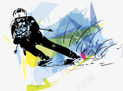 滑雪男人手绘滑雪高清图片