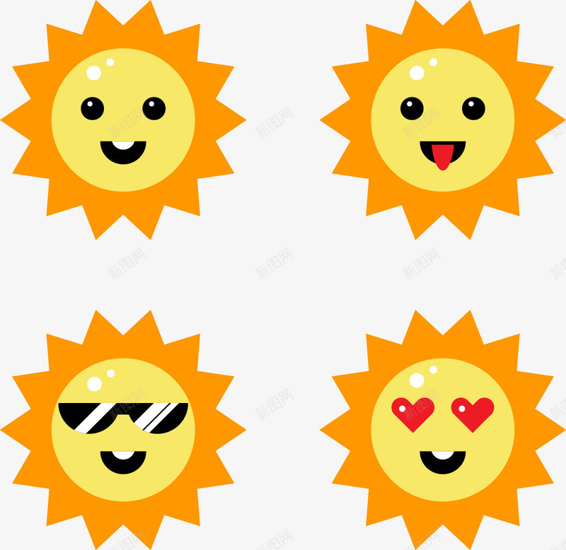 可爱的太阳图案矢量图ai免抠素材_新图网 https://ixintu.com 可爱 太阳 表情 矢量图