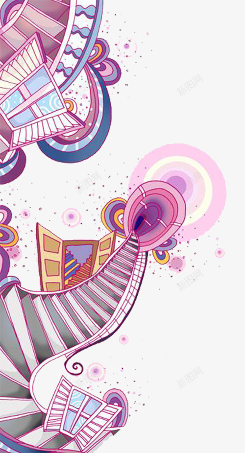 粉色唯美旋转楼梯手绘图png免抠素材_新图网 https://ixintu.com 手绘 抽象 旋转楼梯 楼梯 盘旋楼梯 粉红色