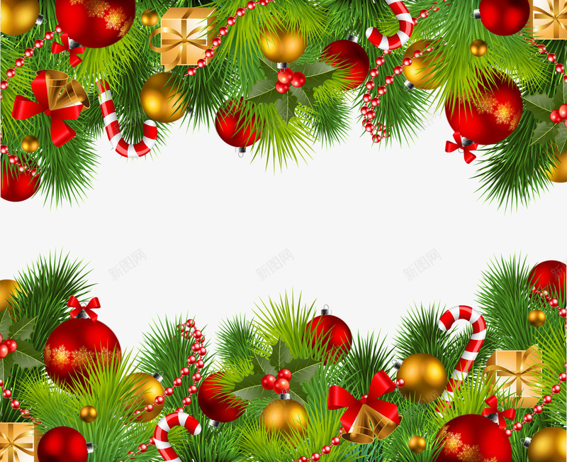 圣诞挂饰上下边框png免抠素材_新图网 https://ixintu.com 挂饰 红色 绿色 视频 边框 金色