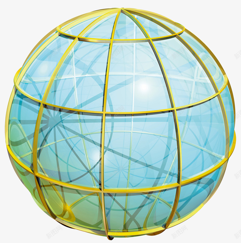 金边球科技psd免抠素材_新图网 https://ixintu.com 地球 水晶 玻璃 球 科技 立体 透明 金边 金边球