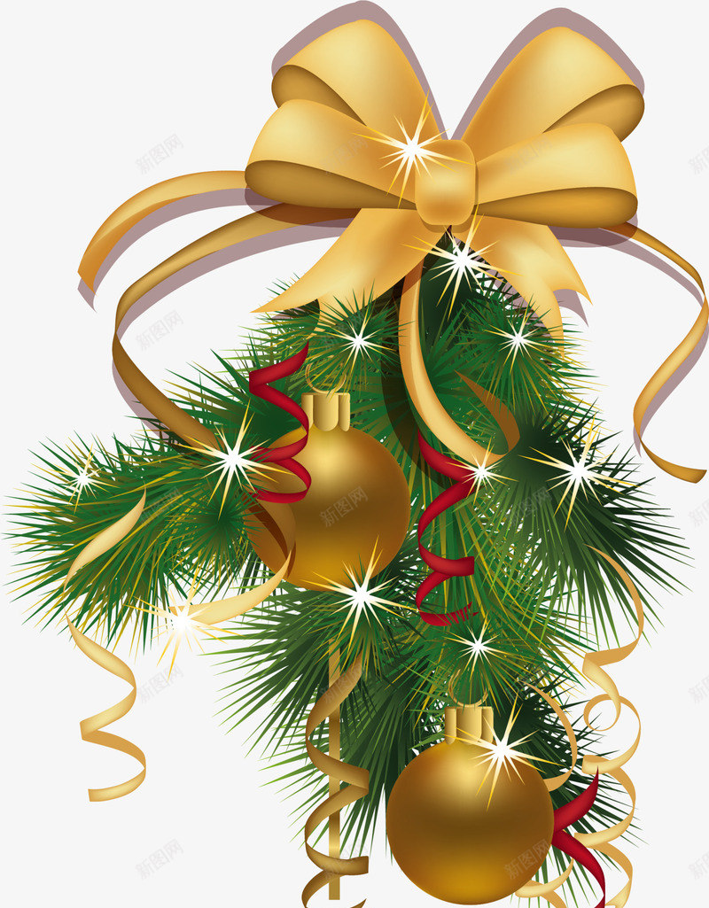 圣诞节金色圣诞球png免抠素材_新图网 https://ixintu.com 吊球装饰 圣诞节吊球 白色闪光 金色丝带 金色圣诞球 金色蝴蝶结