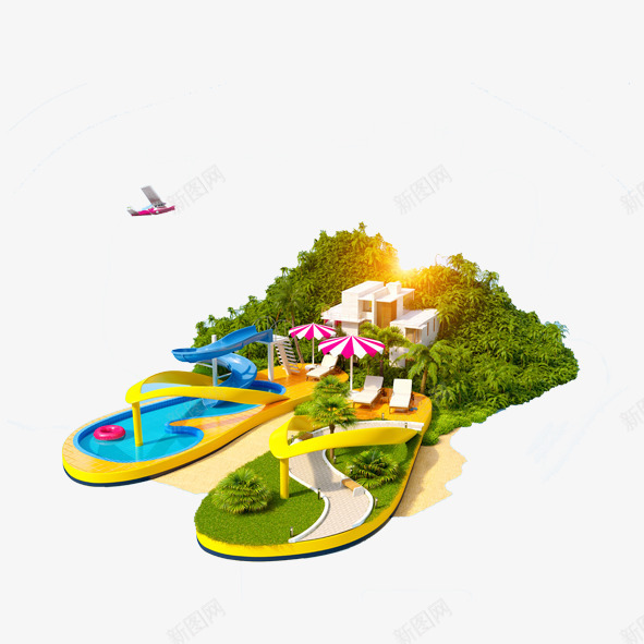 海滩png免抠素材_新图网 https://ixintu.com 拖鞋 暑期海报设计 树 海上乐园 海滩
