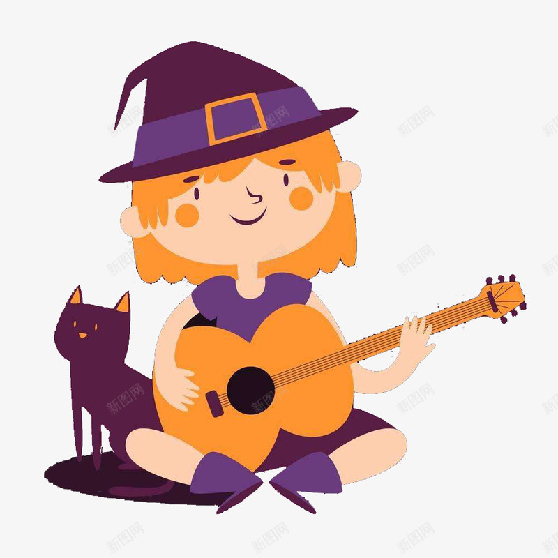 弹吉他的女巫png免抠素材_新图网 https://ixintu.com 儿童简笔画 卡通手绘 女巫和猫 小女巫 弹吉他 弹吉他的人 歌手