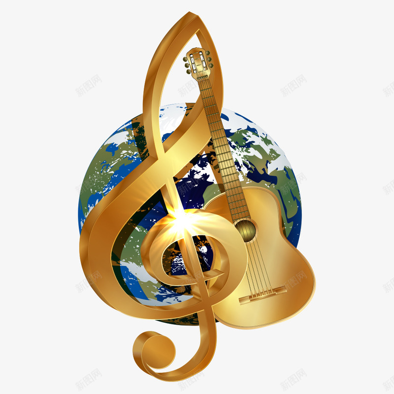 音乐音符与地球png免抠素材_新图网 https://ixintu.com 卡通吉他 吉他 地球 矢量吉他 矢量地球 矢量音符 音符